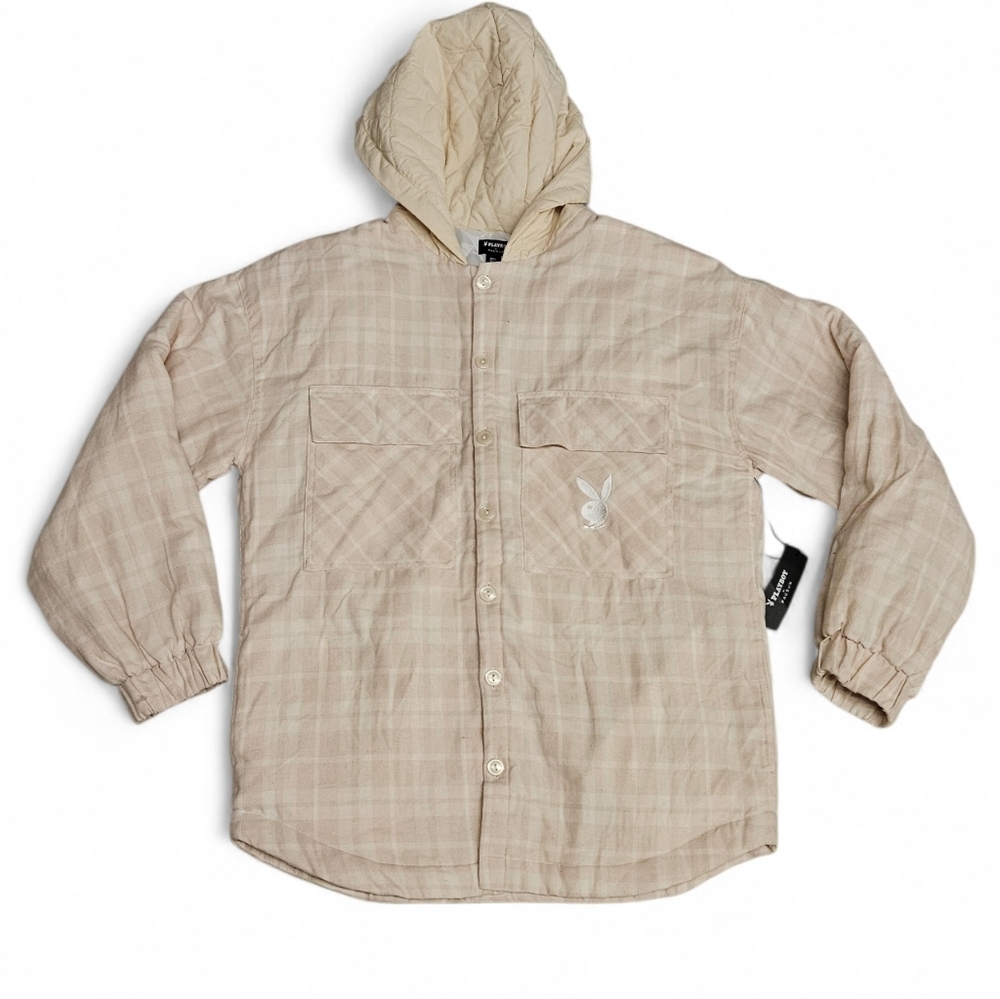 Playboy X Pacsun Hooded Puffer Shacket In Pink Plaid Size Medium / Large NWT